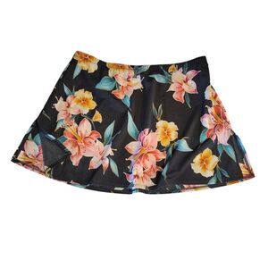 Magicsuit Black Tropical Floral Tennis Swim Cover Up Skirt with Slits Large